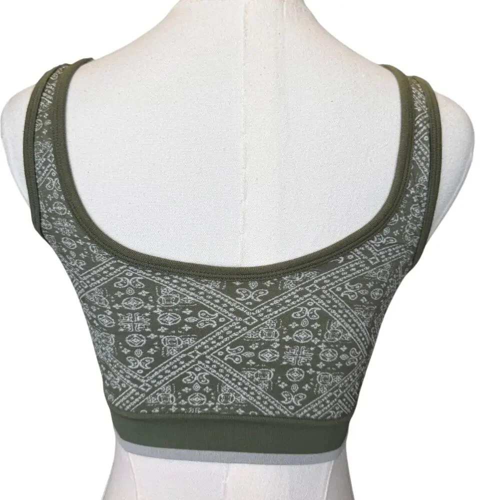 Lucky Brand Women's Dark Green Bandana Jacquard Seamless Bra Size M